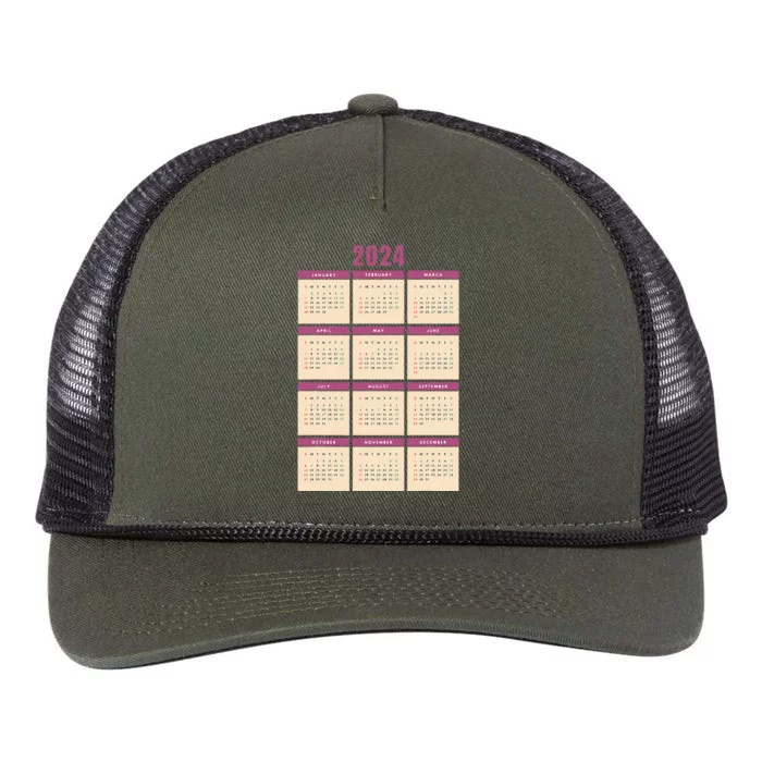 Monthly Calendar 2024 Happy New Year Kids Funny Retro Rope Trucker Hat Cap