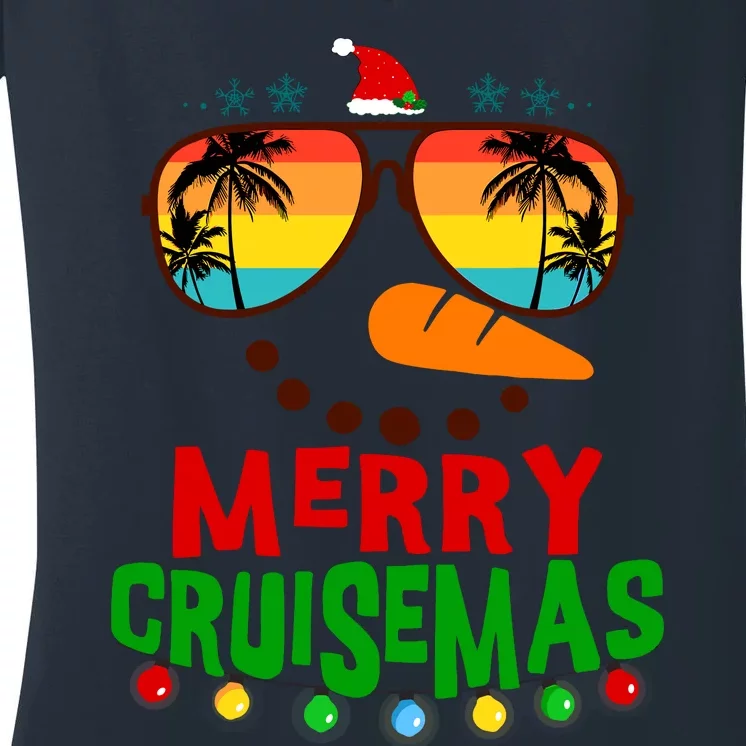 Merry Cruisemas 2025 Christmas Santa Snowman Cruise Women's V-Neck T-Shirt