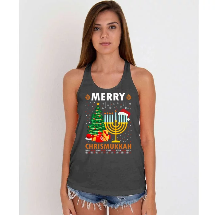 Merry Chrismukkah 2021 Happy Hanukkah Christmas Santa Hat Women's Knotted Racerback Tank