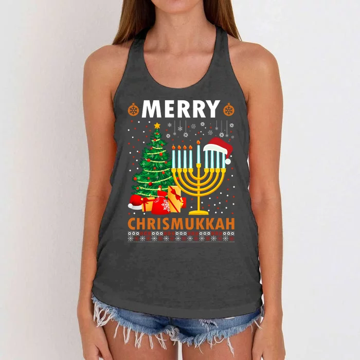 Merry Chrismukkah 2021 Happy Hanukkah Christmas Santa Hat Women's Knotted Racerback Tank