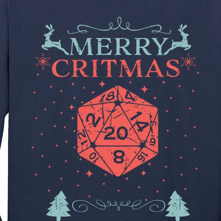 Merry Critmas 20 Sided Dice RPG Christmas Holiday Board Game Tall Long Sleeve T-Shirt