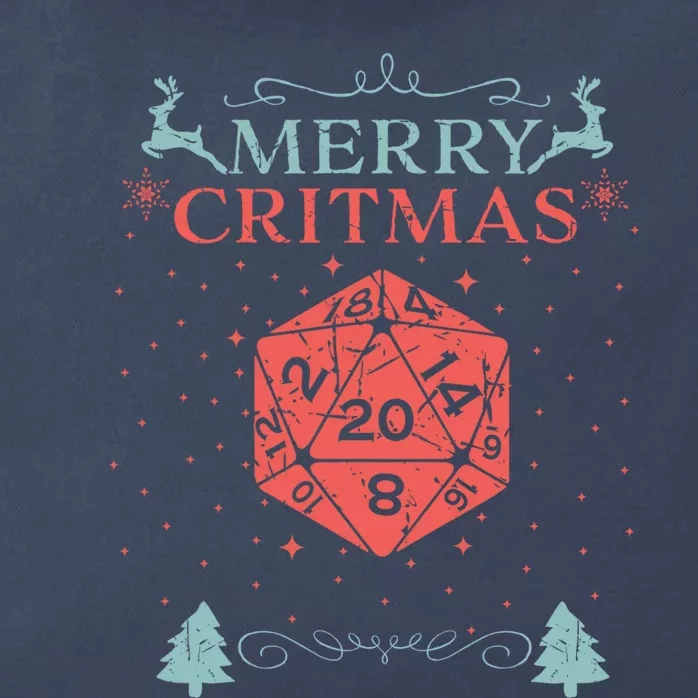 Merry Critmas 20 Sided Dice RPG Christmas Holiday Board Game Zip Tote Bag