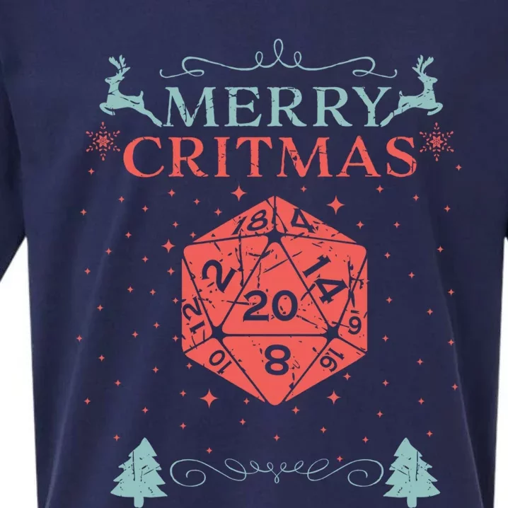 Merry Critmas 20 Sided Dice RPG Christmas Holiday Board Game Sueded Cloud Jersey T-Shirt