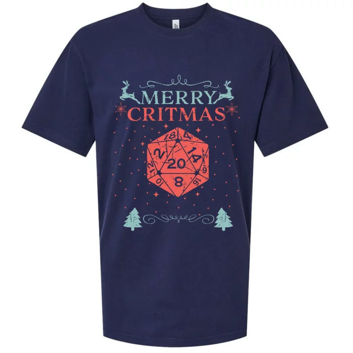 Merry Critmas 20 Sided Dice RPG Christmas Holiday Board Game Sueded Cloud Jersey T-Shirt