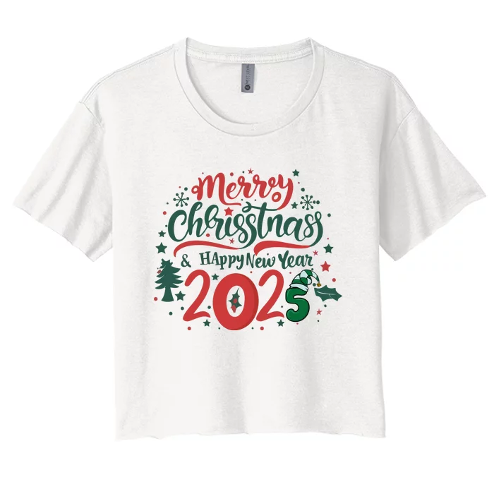 Merry Christmas 2025 And Happy New Year Women's Crop Top Tee