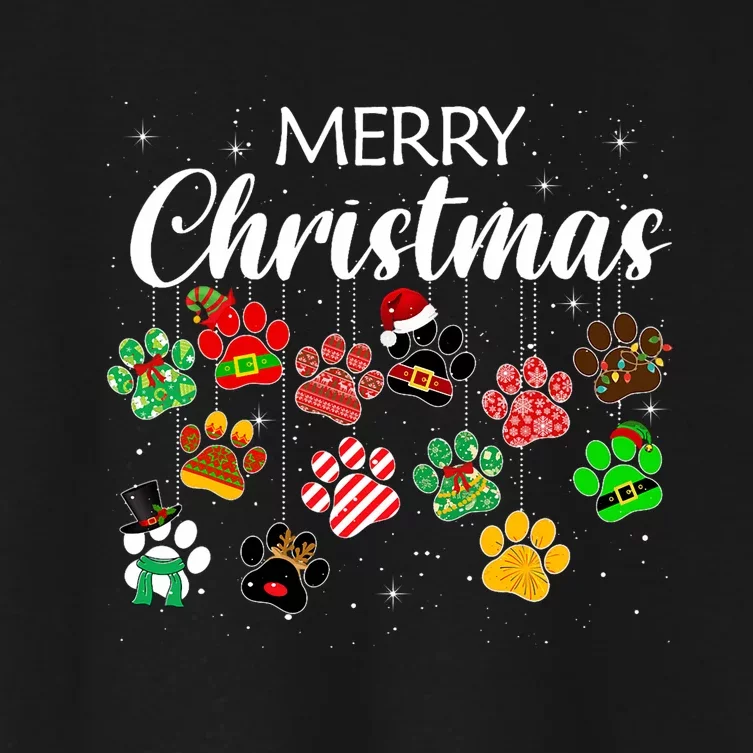 Merry Christmas 2021 Dog Paw Print Buffalo Plaid Ugly Xmas Women's Crop Top Tee