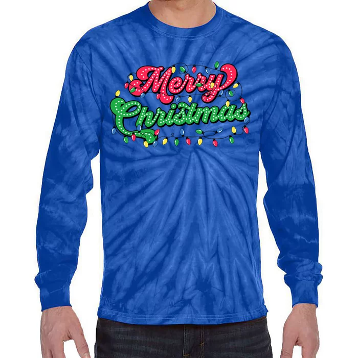 Merry Christmas 2024 Family Matching Christmas Lights Xmas Tie-Dye Long Sleeve Shirt