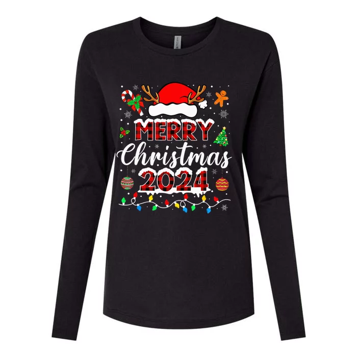 Merry Christmas 2024 Family Squad Matching Outfit Santa Womens Cotton Relaxed Long Sleeve T-Shirt