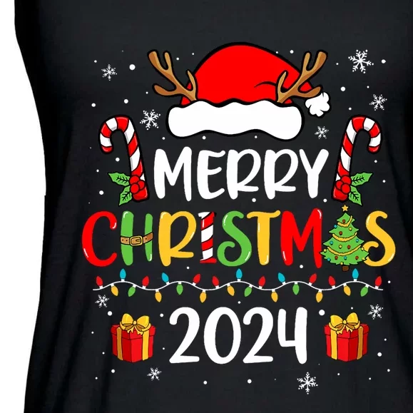 Merry Christmas 2024 Santa Hat Matching Family Pajamas Xmas Ladies Essential Flowy Tank