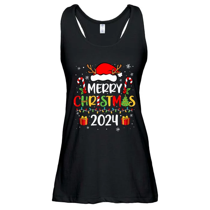 Merry Christmas 2024 Santa Hat Matching Family Pajamas Xmas Ladies Essential Flowy Tank