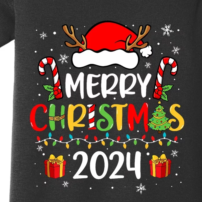 Merry Christmas 2024 Santa Hat Matching Family Pajamas Xmas Baby Bodysuit