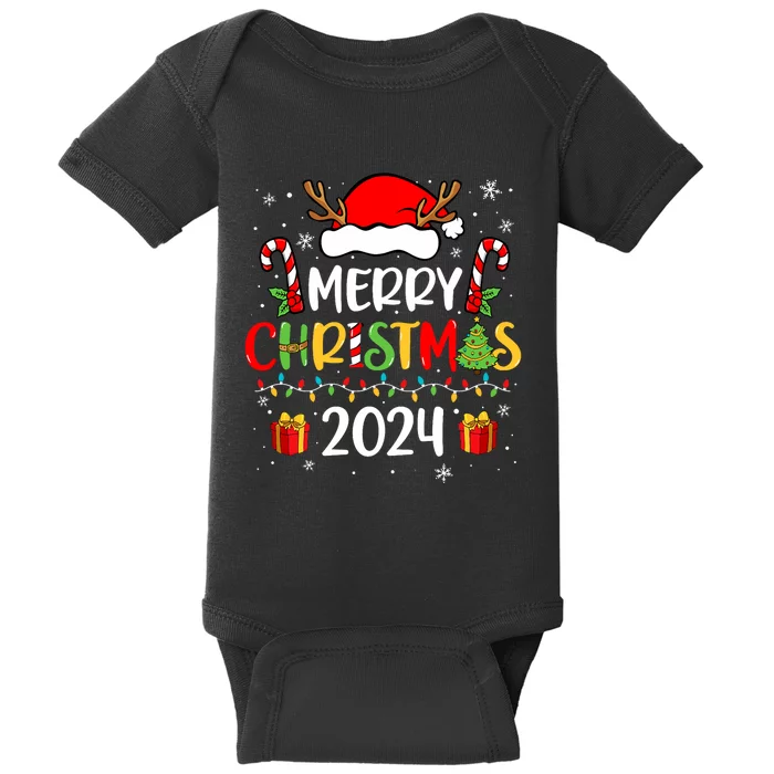 Merry Christmas 2024 Santa Hat Matching Family Pajamas Xmas Baby Bodysuit