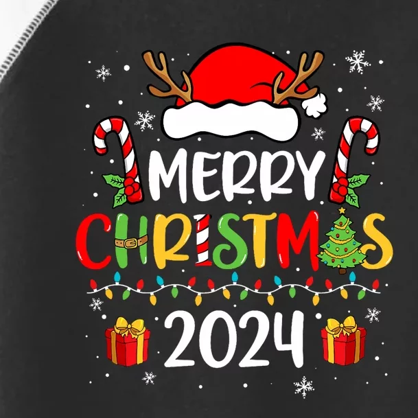 Merry Christmas 2024 Santa Hat Matching Family Pajamas Xmas Toddler Fine Jersey T-Shirt