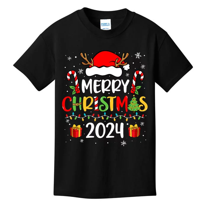 Merry Christmas 2024 Santa Hat Matching Family Pajamas Xmas Kids T-Shirt