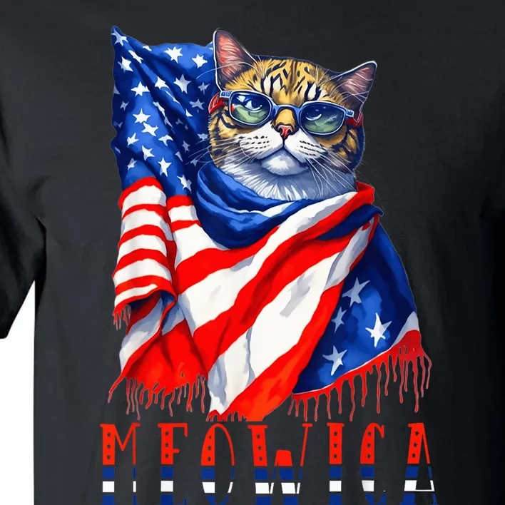 MEOWICA Cat 4th July Sunglasses Merica Cat American Flag Tall T-Shirt