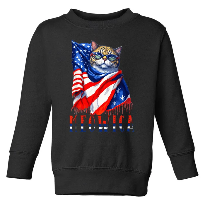 MEOWICA Cat 4th July Sunglasses Merica Cat American Flag Toddler Sweatshirt