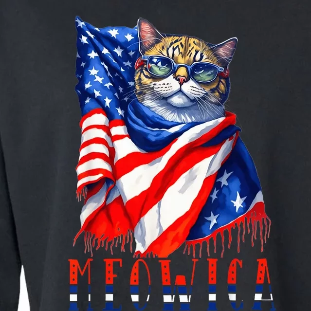 MEOWICA Cat 4th July Sunglasses Merica Cat American Flag Cropped Pullover Crew