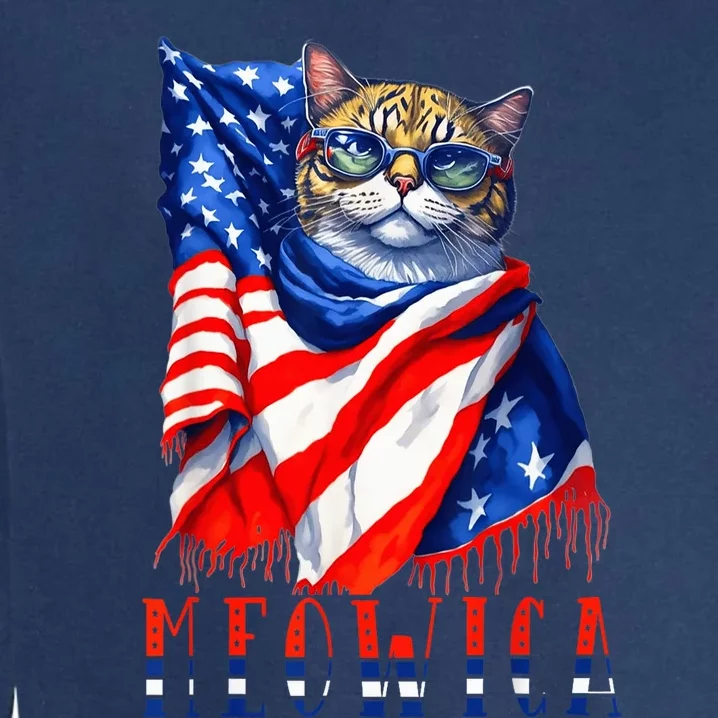 MEOWICA Cat 4th July Sunglasses Merica Cat American Flag Garment-Dyed Sweatshirt