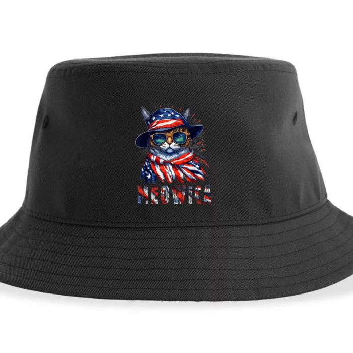 MEOWICA Cat 4th July Sunglasses Merica Cat American Flag Sustainable Bucket Hat