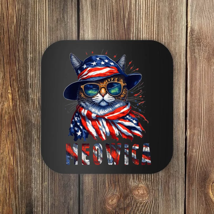 MEOWICA Cat 4th July Sunglasses Merica Cat American Flag Coaster