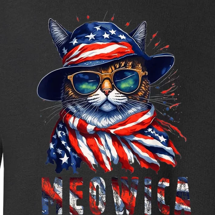 MEOWICA Cat 4th July Sunglasses Merica Cat American Flag Toddler Sweatshirt