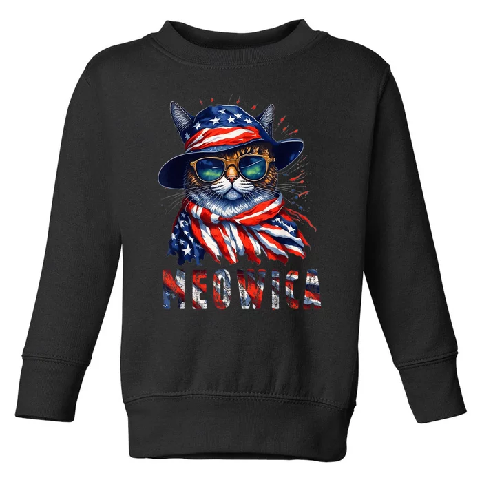 MEOWICA Cat 4th July Sunglasses Merica Cat American Flag Toddler Sweatshirt