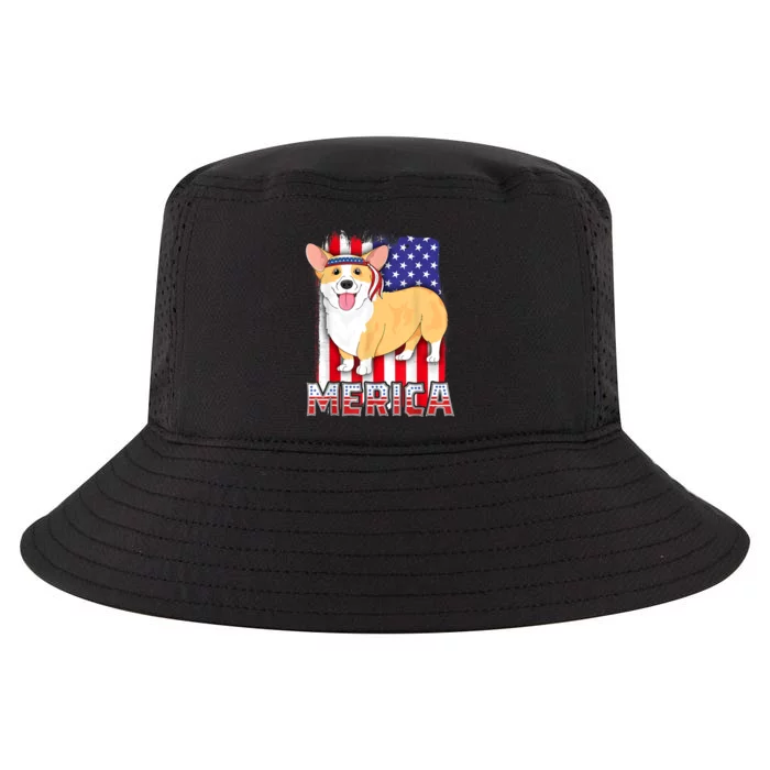 Merica Corgi 4th Of July Family Women Dog American Flag Cool Comfort Performance Bucket Hat