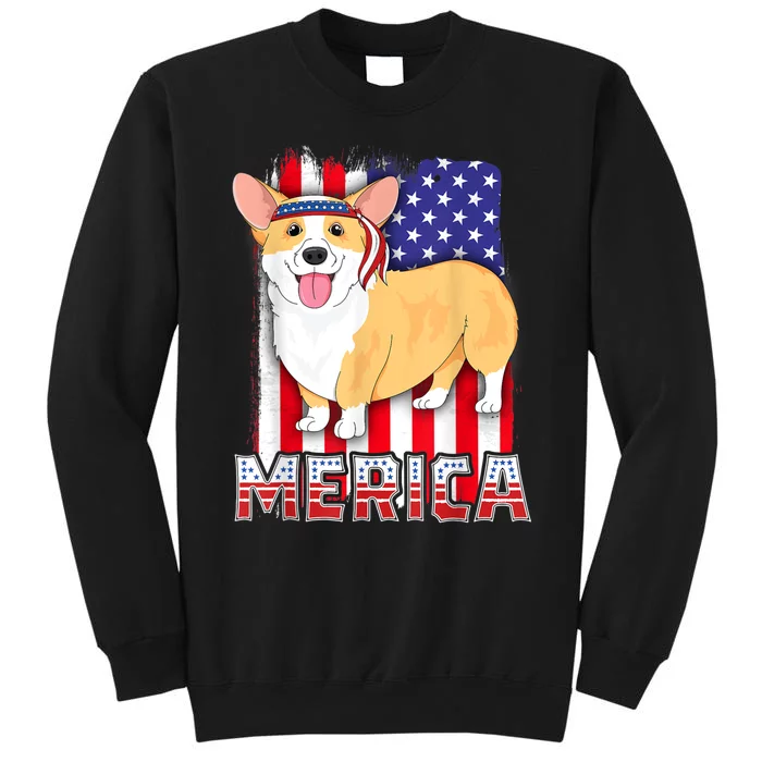 Merica Corgi 4th Of July Family Women Dog American Flag Tall Sweatshirt