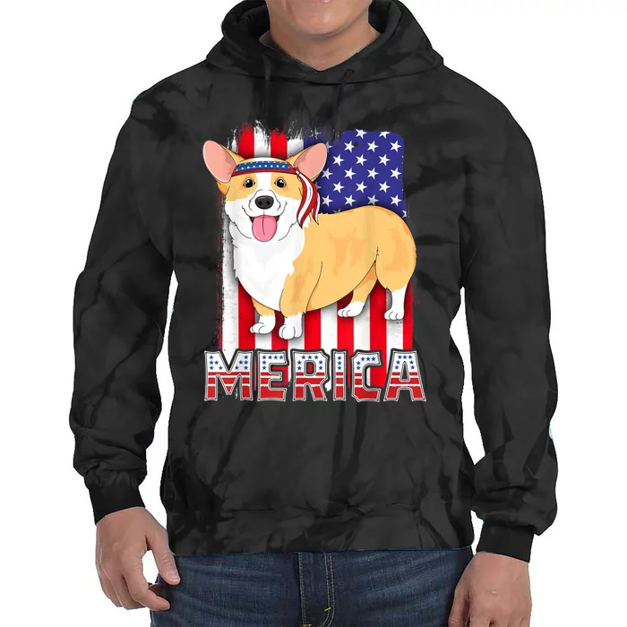 Merica Corgi 4th Of July Family Women Dog American Flag Tie Dye Hoodie