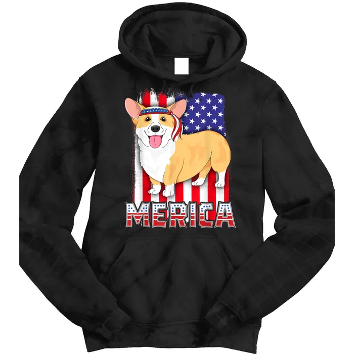 Merica Corgi 4th Of July Family Women Dog American Flag Tie Dye Hoodie