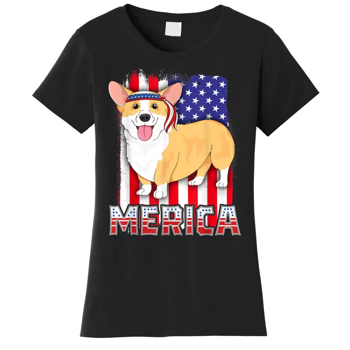 Merica Corgi 4th Of July Family Women Dog American Flag Women's T-Shirt