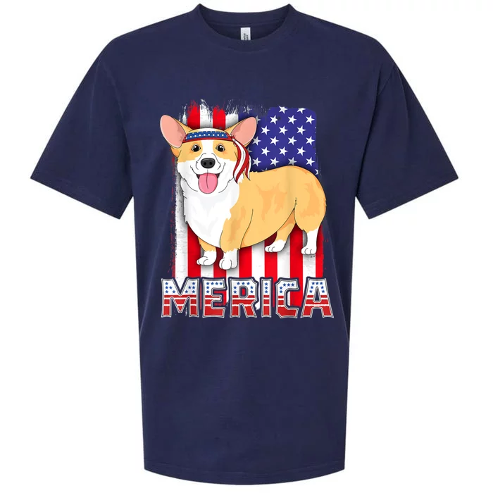 Merica Corgi 4th Of July Family Women Dog American Flag Sueded Cloud Jersey T-Shirt