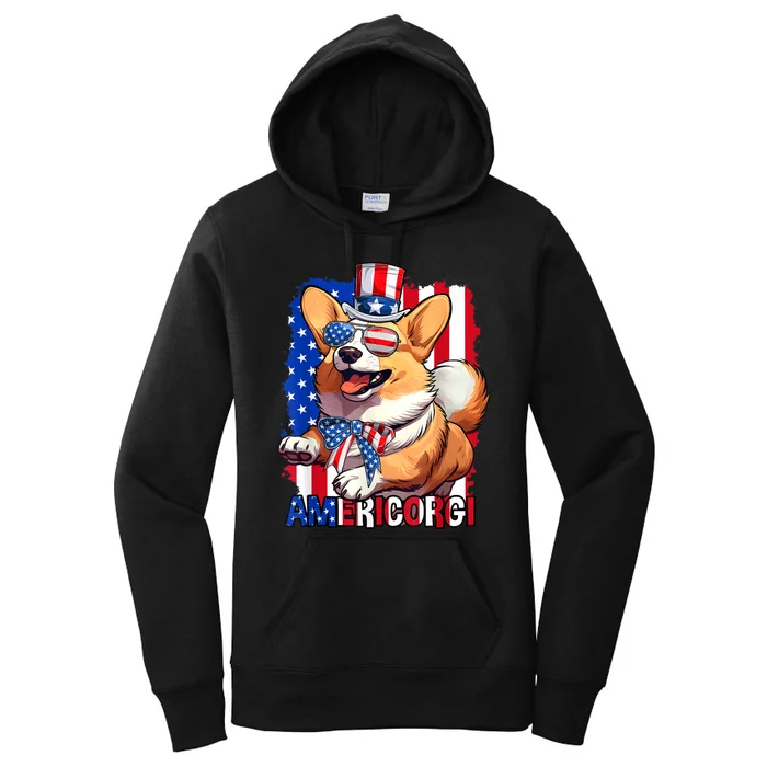 Merica Corgi 4th Of July Family Women Dog American Flag Women's Pullover Hoodie