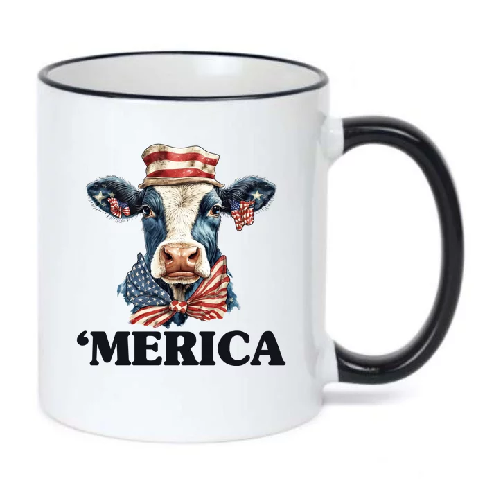 Merica Cow 4th Of July American Flag Black Color Changing Mug