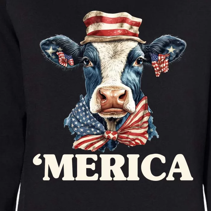 Merica Cow 4th Of July American Flag Womens California Wash Sweatshirt