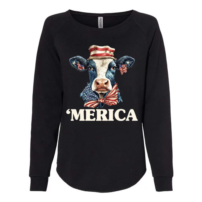 Merica Cow 4th Of July American Flag Womens California Wash Sweatshirt