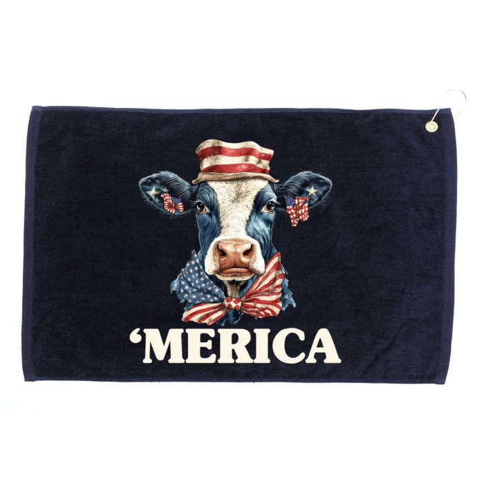 Merica Cow 4th Of July American Flag Grommeted Golf Towel