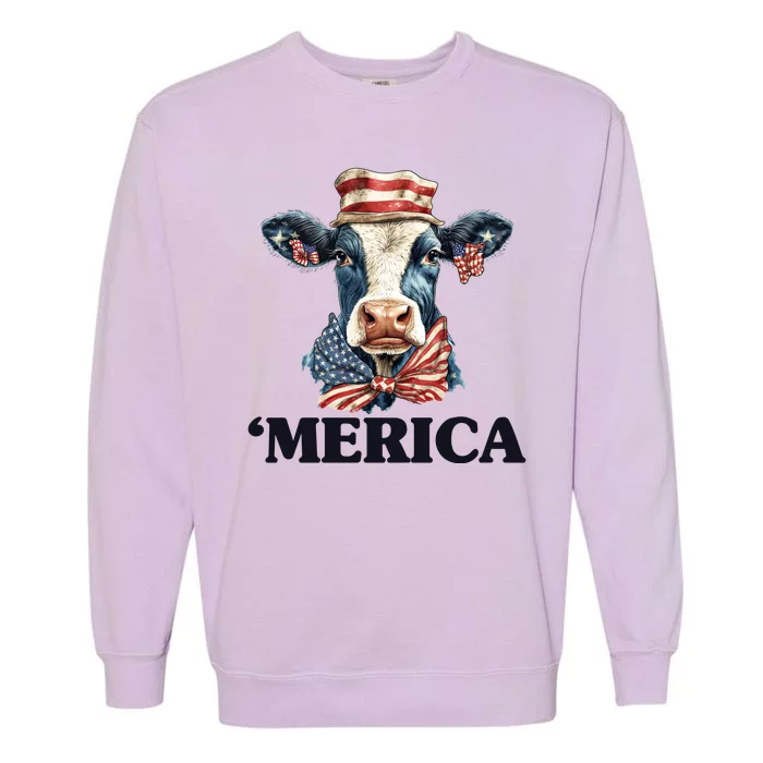 Merica Cow 4th Of July American Flag Garment-Dyed Sweatshirt