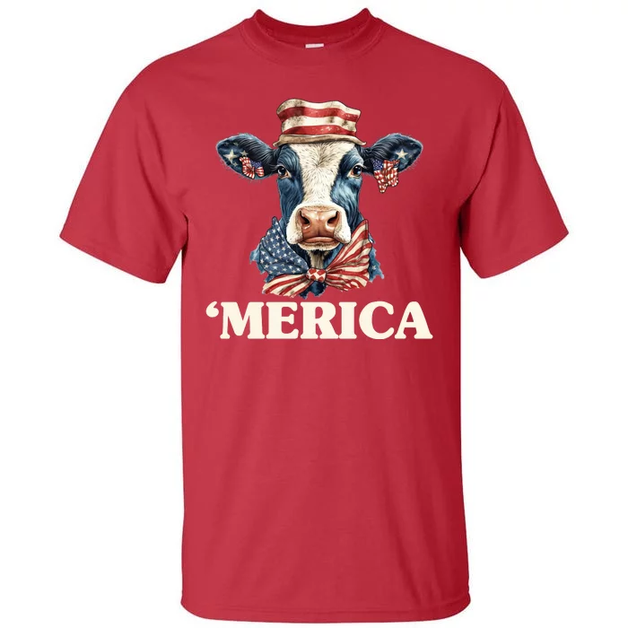 Merica Cow 4th Of July American Flag Tall T-Shirt