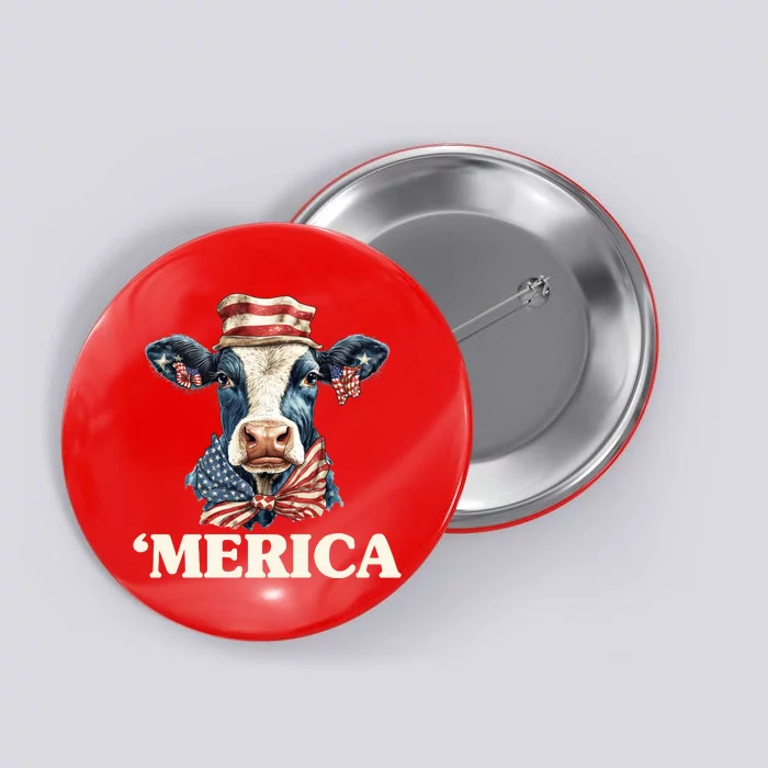 Merica Cow 4th Of July American Flag Button