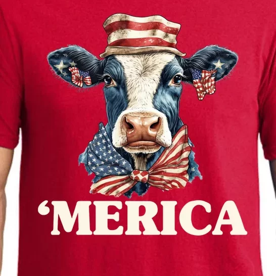 Merica Cow 4th Of July American Flag Pajama Set