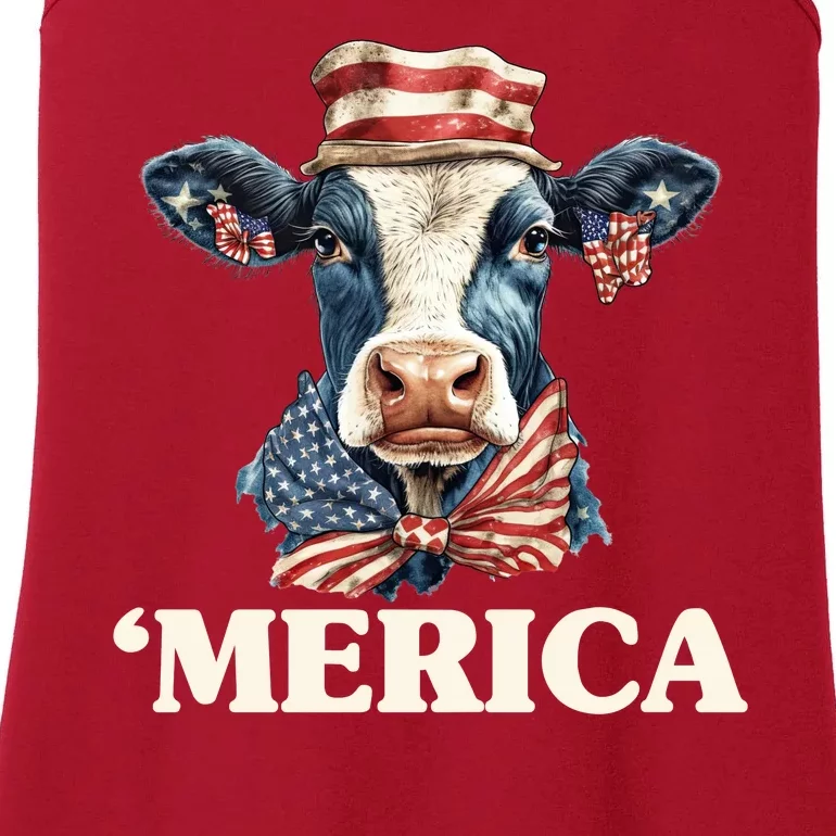 Merica Cow 4th Of July American Flag Ladies Essential Tank