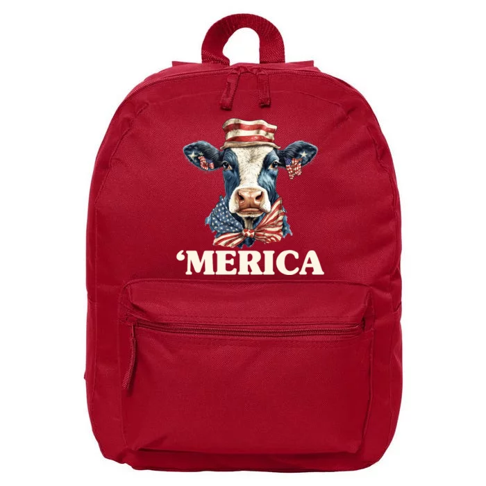 Merica Cow 4th Of July American Flag 16 in Basic Backpack