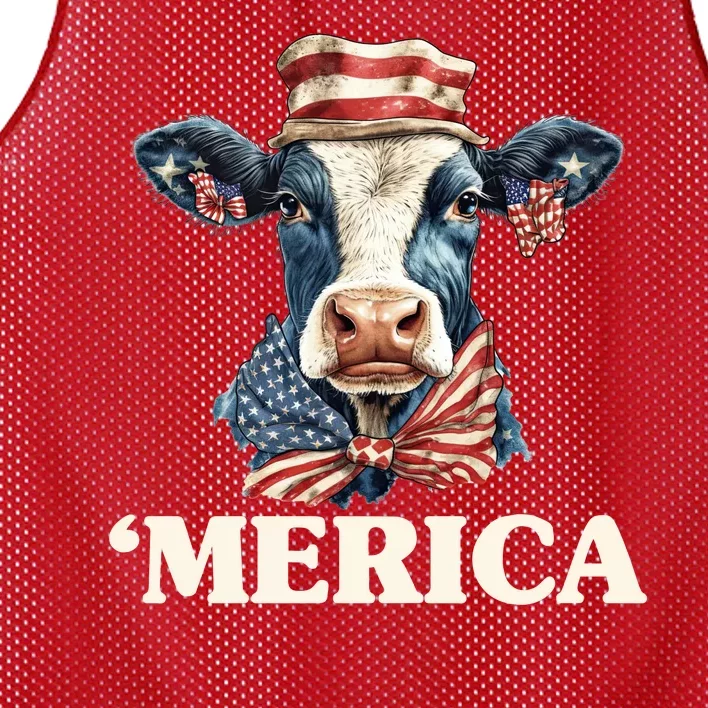 Merica Cow 4th Of July American Flag Mesh Reversible Basketball Jersey Tank