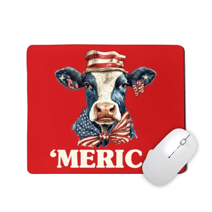 Merica Cow 4th Of July American Flag Mousepad