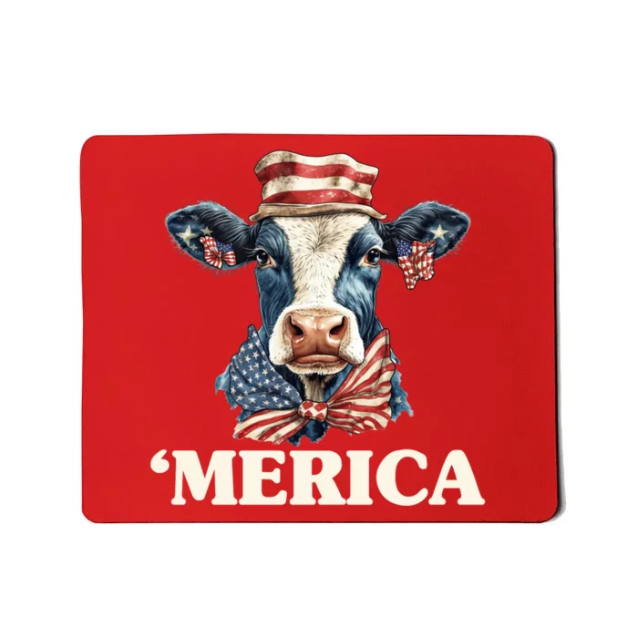 Merica Cow 4th Of July American Flag Mousepad