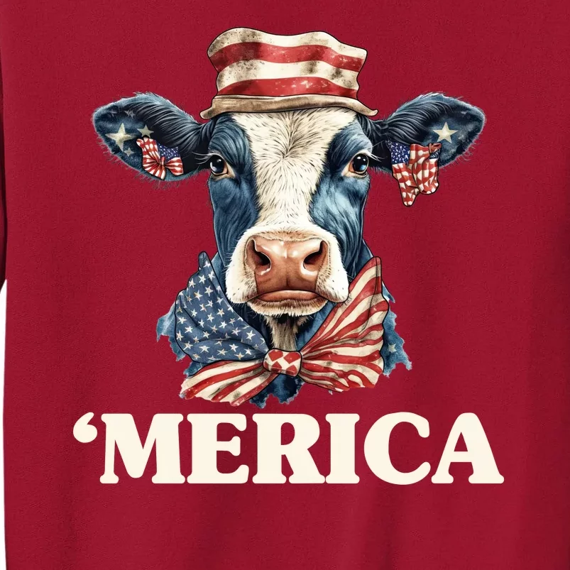 Merica Cow 4th Of July American Flag Tall Sweatshirt