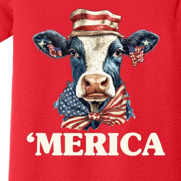 Merica Cow 4th Of July American Flag Baby Bodysuit