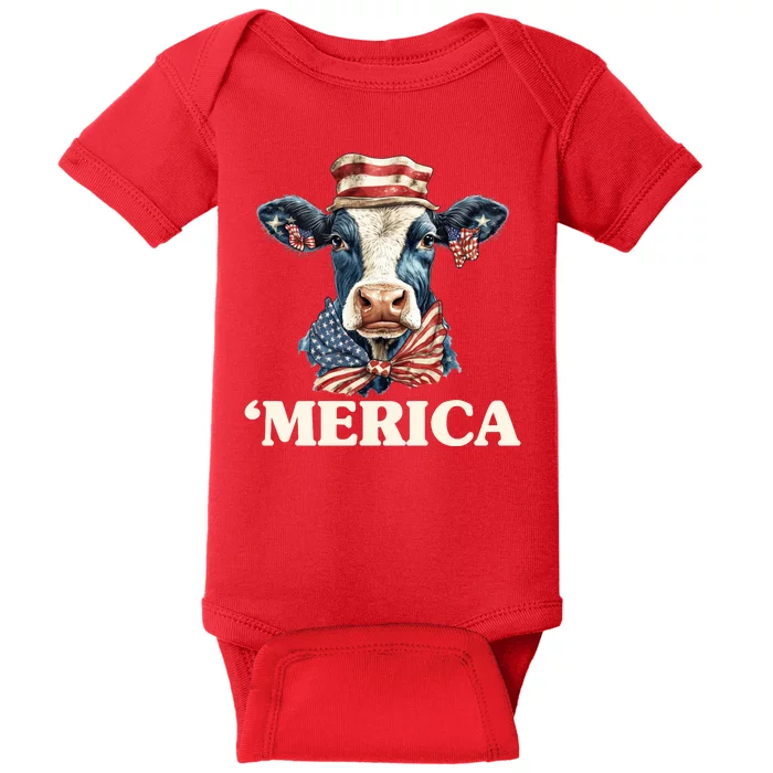 Merica Cow 4th Of July American Flag Baby Bodysuit