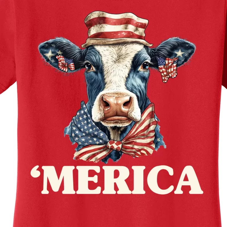 Merica Cow 4th Of July American Flag Women's T-Shirt